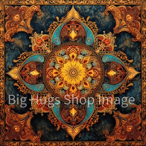 Ornate Tile Art, Eastern Design #1 on a 6x6, 8x8 (actual 7.8) or 12x12 (actual 11.8) inch Ceramic Tile.