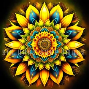 Abstract Sunflower design on a 6x6, 8x8 (actual 7.8) or 12x12 (actual 11.8) inch Ceramic Tile. Free Shipping in the USA.