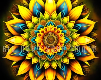 Abstract Sunflower design on a 6x6, 8x8 (actual 7.8) or 12x12 (actual 11.8) inch Ceramic Tile. Free Shipping in the USA.