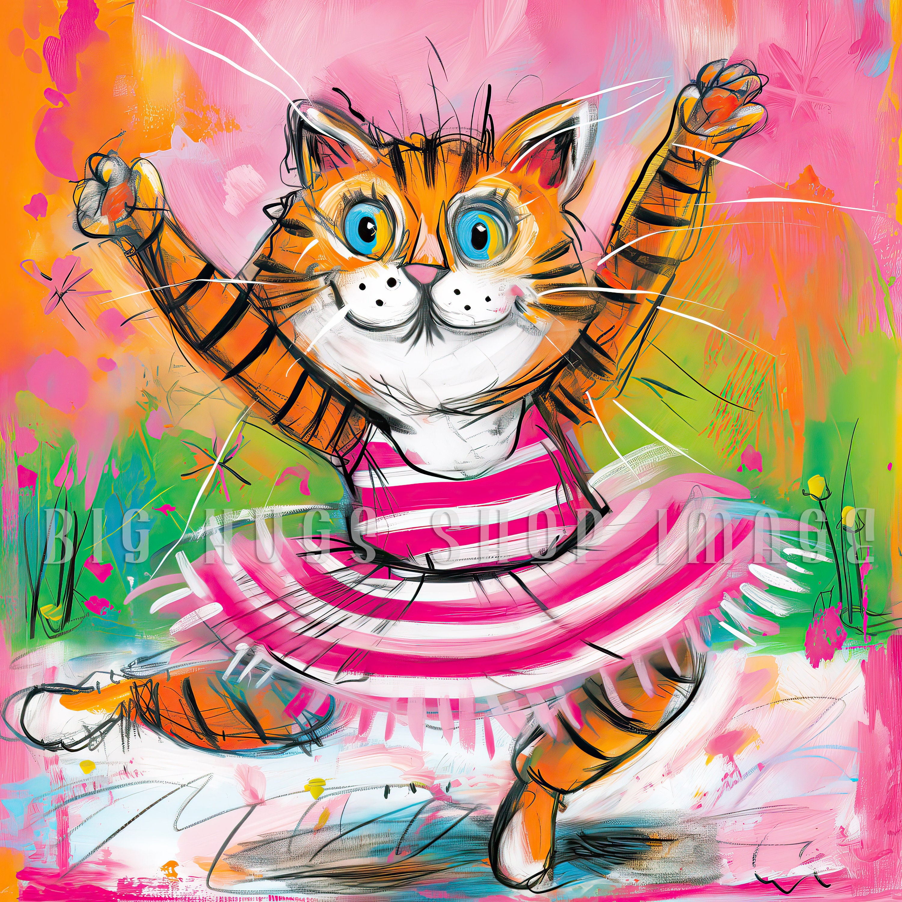 Dancing Cat Art Tile: Eclectic Whimsical Decor - Etsy
