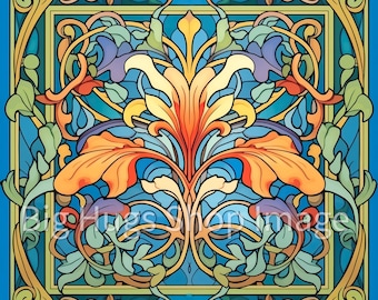 Art Nouveau Tile Art. Backsplash Series #2 on a 6x6, 8x8 (actual 7.8) or 12x12 (actual 11.8) inch Ceramic Tile.