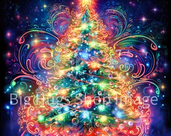 Fantasy Christmas Tree Ceramic Tile Art: Neon Holiday Decor - Etsy