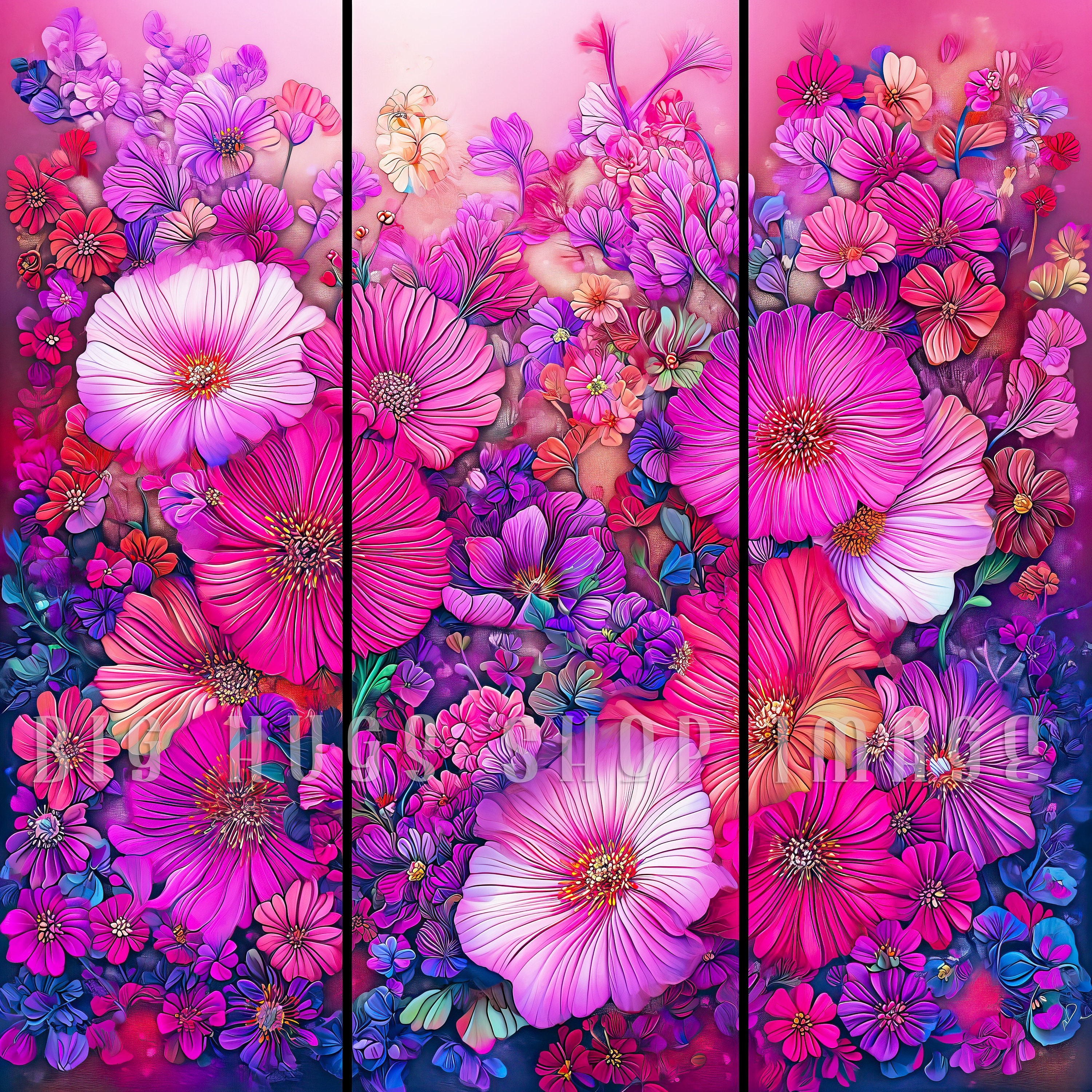 Pink Floral Triptych: Dye Sublimation Ceramic Tile Art - Etsy