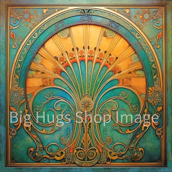 Roaring 20's Art Deco style design #18 on a 6x6, 8x8 (actual 7.8) or 12x12 (actual 11.8) inch Ceramic Tile. Free Shipping in the USA.