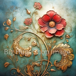 Art Nouveau Floral Ceramic Tile: Kitchen Backsplash Design #4