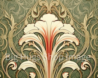 Art Nouveau Tile Art. Backsplash Series #18 on a 6x6, 8x8 (actual 7.8) or 12x12 (actual 11.8) inch Ceramic Tile.