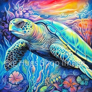 Colorful Sea Turtle Art Tile: Handcrafted Ceramic Wall Decor
