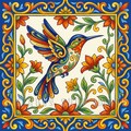 Talavera Style Hummingbird Tile Design