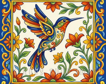 Talavera Style Hummingbird Tile Design