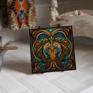 Roaring 20's Art Deco style design 10 on a 6x6, 8x8 actual 7.8 or 12x12 actual 11.8 inch Ceramic Tile. Free Shipping in the USA. image 3