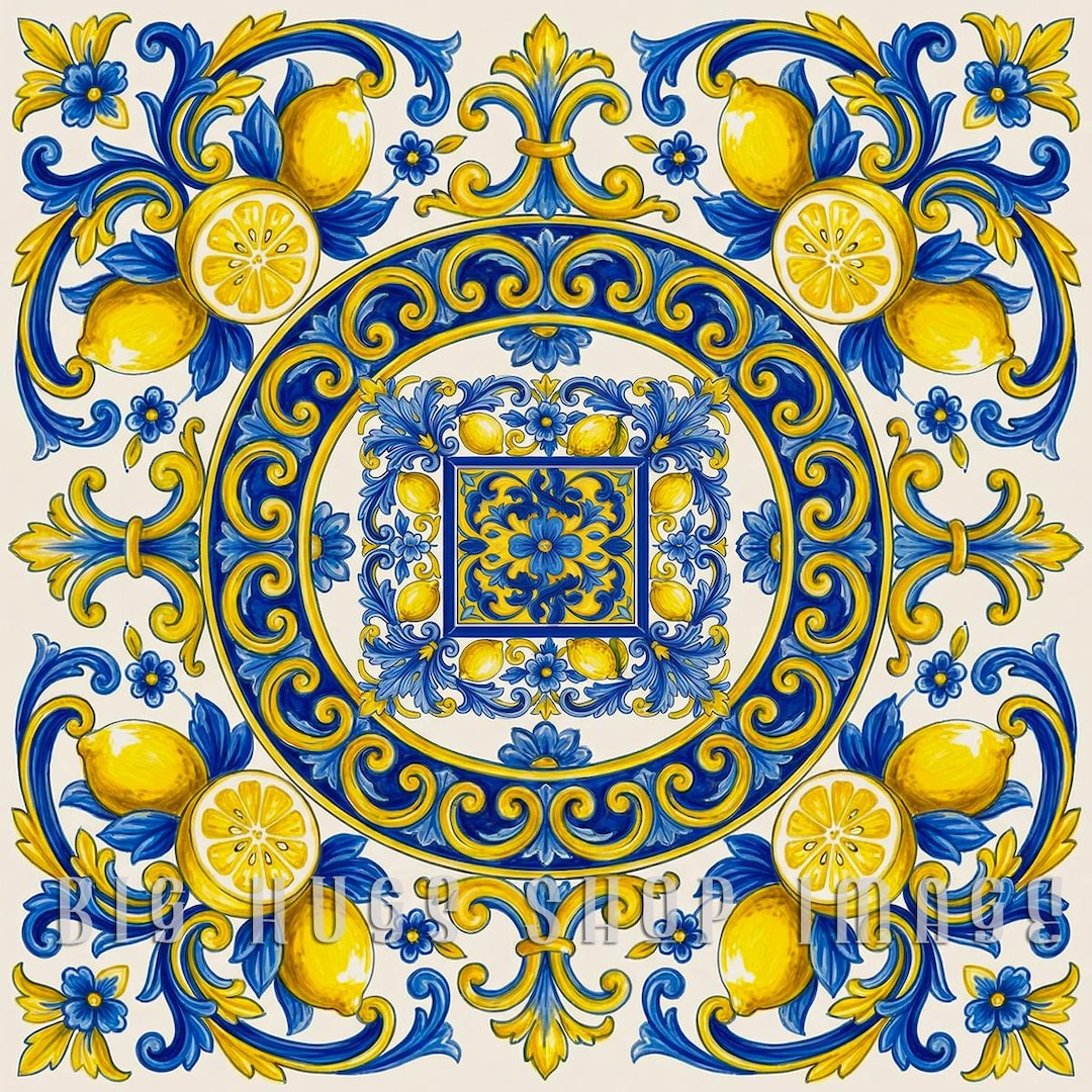 Amalfi Coast Style Ceramic Art Tile 2 - Blues and Yellows - Etsy