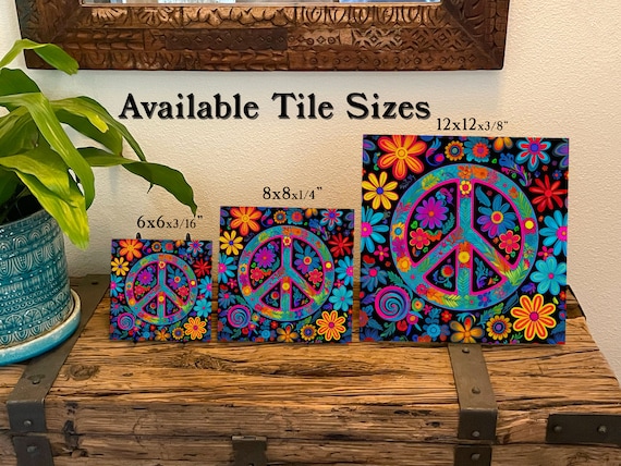 Hippie Peace Sign Ceramic Tile - 60's Style Floral Art - Etsy