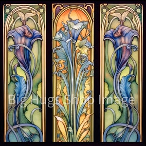 Roaring 20&#39;s Art Deco Decor, Iris Flower Panels Design on a 6x6, 8x8 (actual 7.8) or 12x12 (actual 11.8) inch Ceramic Tile, Free Shipping.