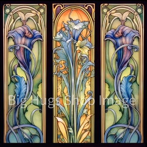 Roaring 20's Art Deco Decor, Iris Flower Panels Design on a 6x6, 8x8 (actual 7.8) or 12x12 (actual 11.8) inch Ceramic Tile, Free Shipping.