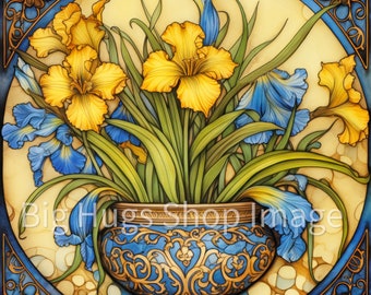Art Nouveau Iris Tile Art on a 6x6, 8x8 (actual 7.8) or 12x12 (actual 11.8) inch Ceramic Tile.