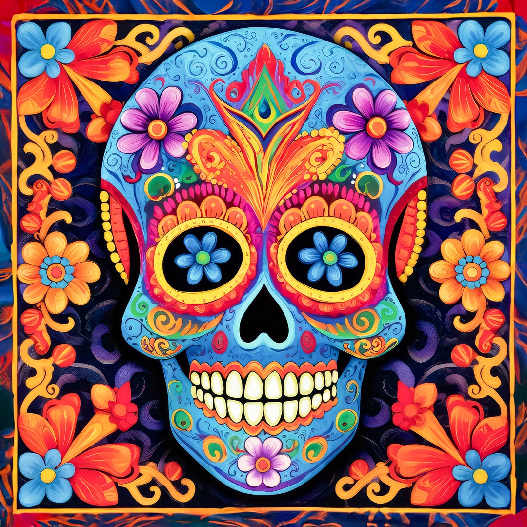 Colorful Sugar Skull Tile Art, Day of the Dead Decor - Etsy
