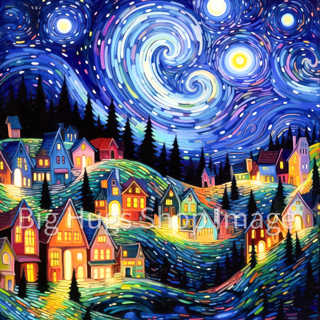 Whimsical Starry Night Village Ceramic Tile Art - Etsy
