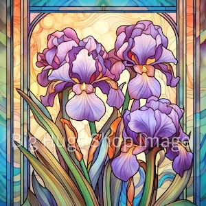 Roaring 20's Art Deco / Art Nouveau Iris flower design on a 6x6, 8x8 (actual 7.8) or 12x12 (actual 11.8) inch Ceramic Tile.
