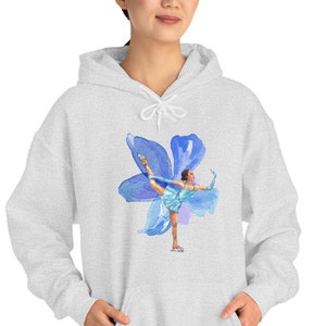 Watercolor Figure Skater Hoodie, Ice Skating Girl  Hoodie, Gift for Figure Skater, Ice Rink Hooded Sweater, Women&#39;s Skating Hoodie