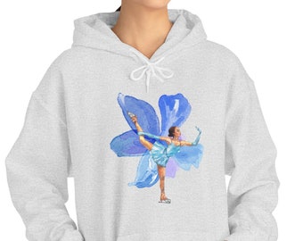Watercolor Figure Skater Hoodie, Ice Skating Girl  Hoodie, Gift for Figure Skater, Ice Rink Hooded Sweater, Women&#39;s Skating Hoodie