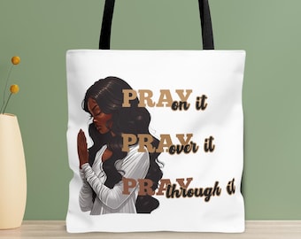 Black Woman Prayer Tote Bag,  African American Faith Bag, Pray On It Shoulder Bag, Christian Woman Gift, Faith Tote Bag, Religious Bag
