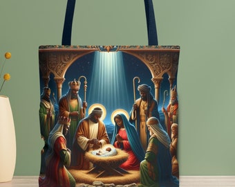 Black Nativity Scene Tote Bag African American Christmas Gift, Christmas Tote Bag, Black Woman Gift, Christian Shoulder Bag, Holiday Scene