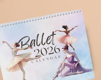 2026 Watercolor Ballet Calendar, Dancer Monthly Calendar, Ballerina Wall Calendar, Hanging Calendar 2026, Dance Calendar, Gift for Dancer