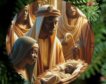 Black Nativity Scene Ornament, African American Christmas Gift, Christian Decor, Xmas Tree Ornament, Black Jesus Mary Joseph, Holy Night