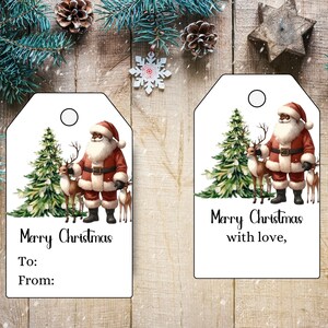Afdrukbaar cadeaulabel zwarte kerstman, instant download kerstcadeaulabel, zwarte kerstman met rendier kerstcadeaulabel, tag voor feestdag gunst
