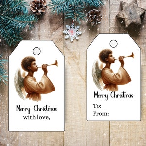 Druckbare schwarze Weihnachtsengel Geschenkanhänger, O 'Hole Nacht Frohe Weihnachten Geschenkanhänger, Instant Download Weihnachten Geschenkanhänger, Urlaub Party Gefallen Anhänger