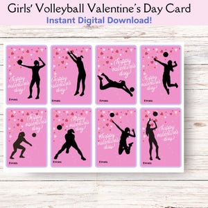 Cartão de Dia dos Namorados de Vôlei Feminino para Imprimir, Cartão de Amizade de Vôlei Rosa, Cartões de Time de Vôlei para DOWNLOAD INSTANTÂNEO