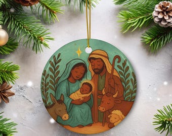 Black Nativity Scene Ornament, African American Christmas Gift, Christian Decor, Xmas Tree Ornament, Black Jesus Mary Joseph, Holy Night