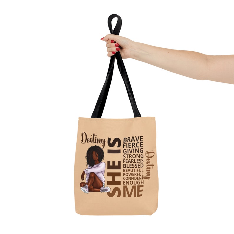 Personalized Black Girl Affirmation Tote Bag, Custom She IS Affirmation Bag, African American Bag, Black Teen Girl Gift, Inspirational Bag immagine 9
