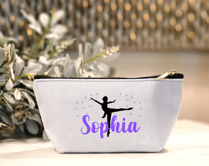 Personalized Dance Cosmetic Pouch, Custom Ballerina Makeup Bag, Toiletry Bag, Dance Accessory Bag, Competitive Dancer Gift,  Dance Team Gift