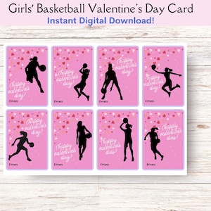 Tarjeta de San Valentín de baloncesto para niñas para imprimir, tarjeta de amistad de baloncesto rosa para San Valentín, tarjetas de equipo de baloncesto con DESCARGA INSTANTÁNEA