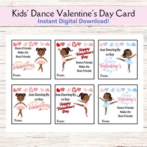 Ballerina Valentinstag Karte zum Ausdrucken, schwarze Tänzerin Valentinstag, Freundschaft Karte, SOFORTIGER DOWNLOAD Tanzklasse Valentinstag
