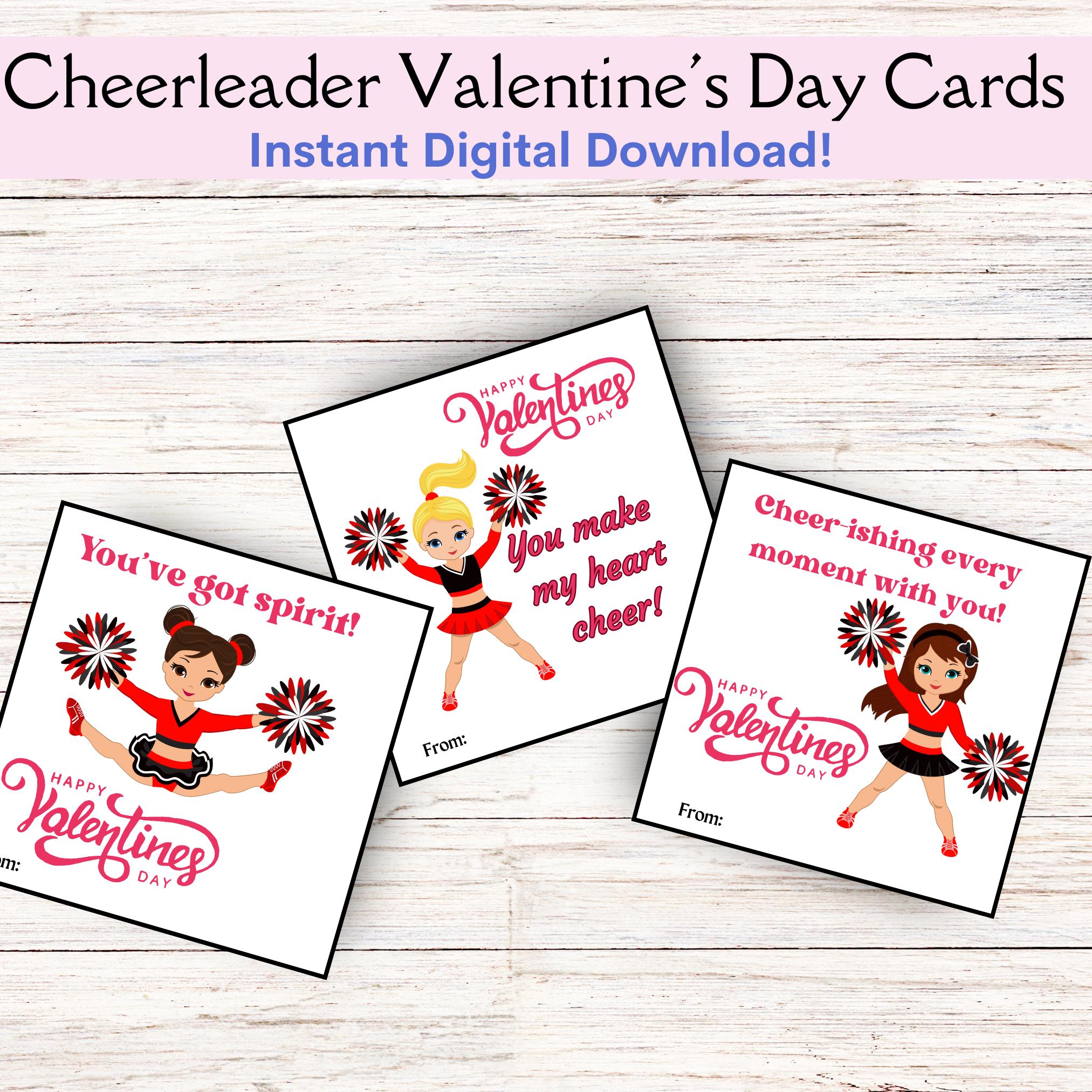 Red Cheer Card Printable Cheer Valentine's Day Card, Pink Background Cheerleader ...