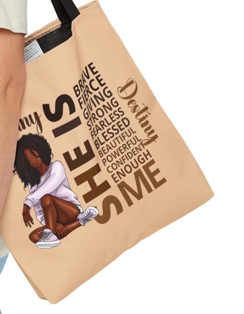 Personalized Black Girl Affirmation Tote Bag, Custom She IS Affirmation Bag, African American Bag, Black Teen Girl Gift, Inspirational Bag immagine 8