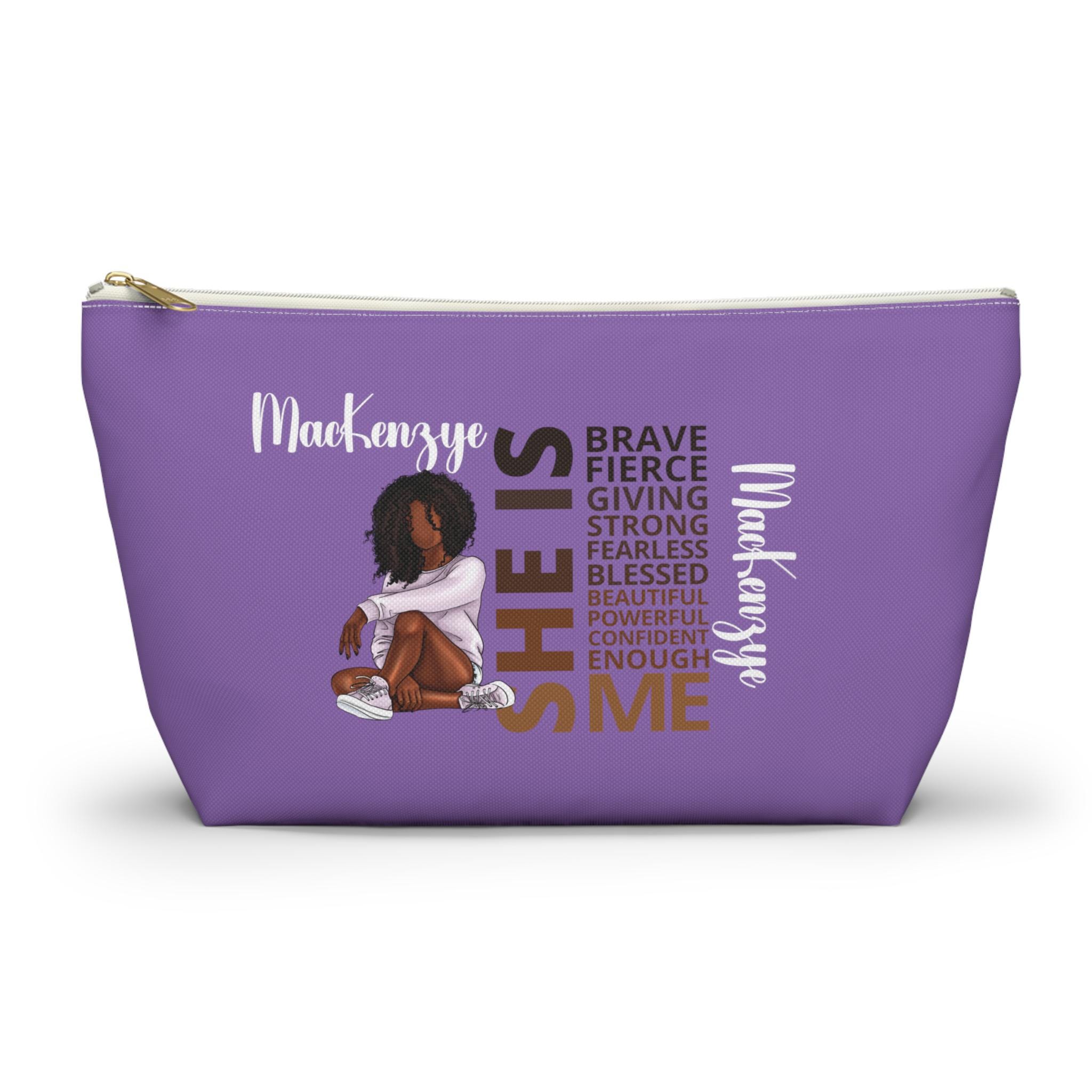 Personalized Black Girl Cosmetic Pouch, She IS Affirmation Pouch, Custom African American Toiletry Bag, Black Teen Girl Gift, Makeup Bag