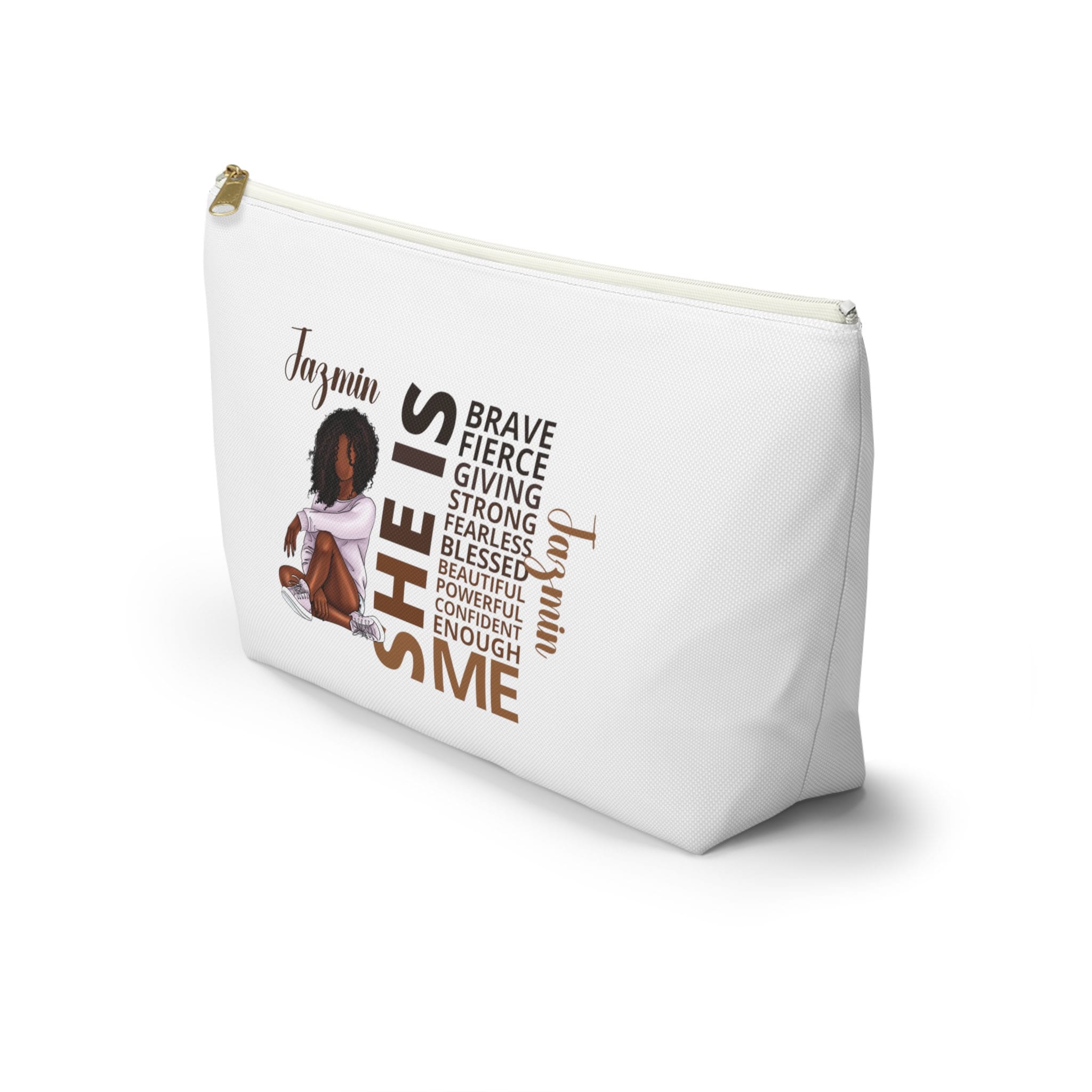 Personalized Black Girl Cosmetic Pouch, She IS Affirmation Pouch, Custom African American Toiletry Bag, Black Teen Girl Gift, Makeup Bag