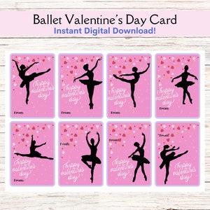 Druckbare Ballerina Valentinstag Karte, Rosa Hintergrund Ballett Valentinstag Freundschaft Karte, SOFORTIGER DOWNLOAD Tanzkurs Valentinstag