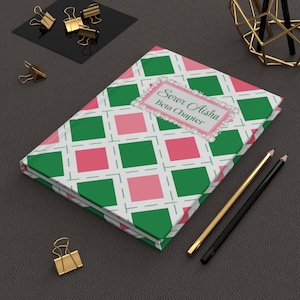 Personalized Sorority Journal, Pink and Green Notebook, Black Woman Hardcover, She Is  Affirmations, Custom African American Woman Journal