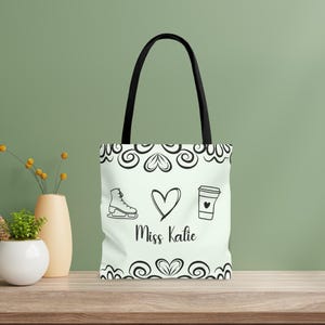 Personalized Figure Skater Tote Bag, Skating Coach Shoulder Bag, Ice Skater Gift, Adult Skater Bag, Ice Skating Tote, Skater Coffee Lover