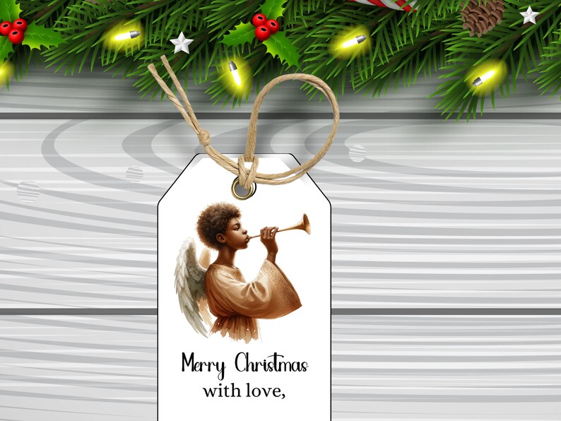 Printable Black Christmas Angel Gift Tag, O' Holy Night Merry Christmas ...