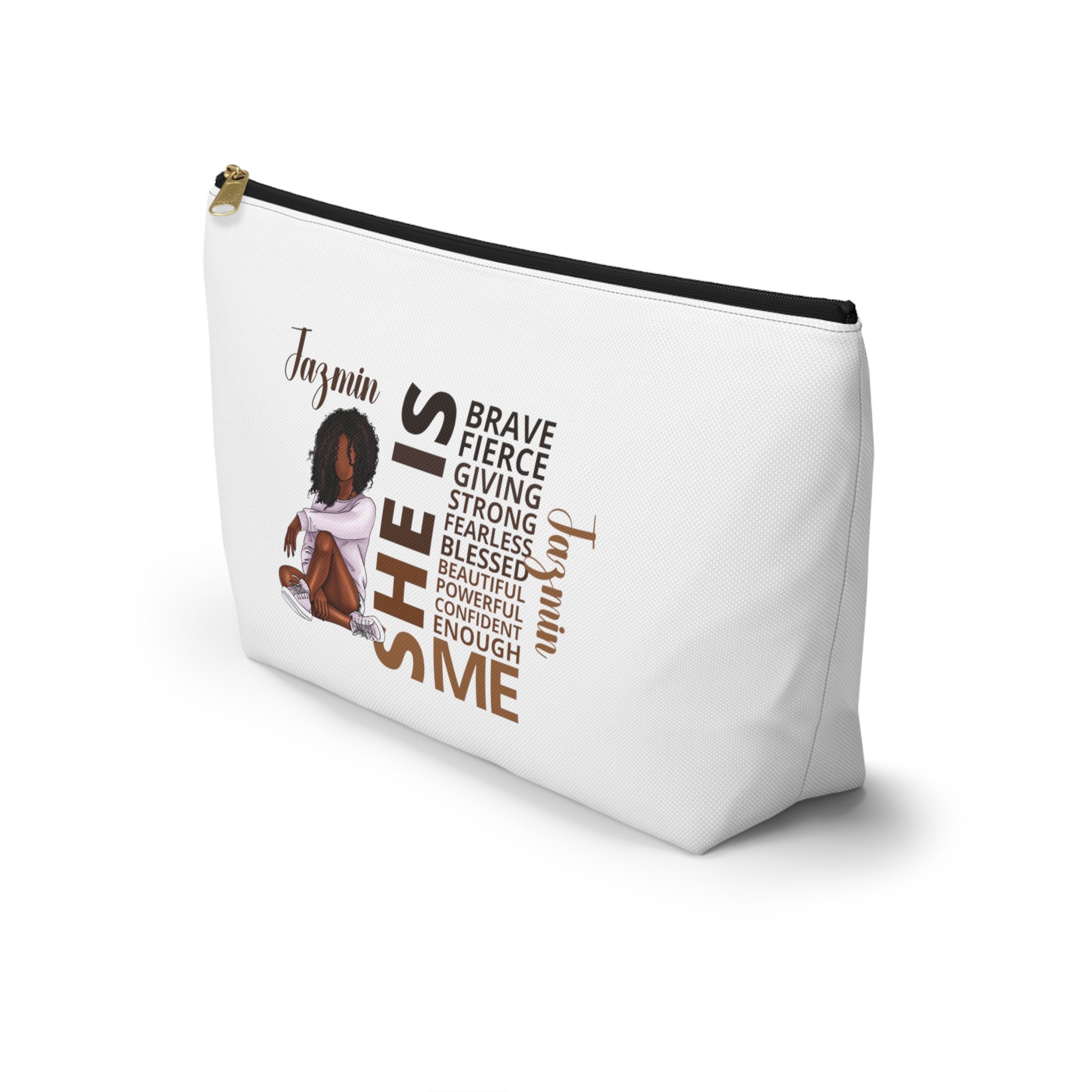 Personalized Black Girl Cosmetic Pouch, She IS Affirmation Pouch, Custom African American Toiletry Bag, Black Teen Girl Gift, Makeup Bag