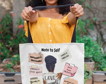 GXVUIS 'Note To Self' Motivational Canvas Tote Bag For Women - Reusable Grocery & Shopping Bag