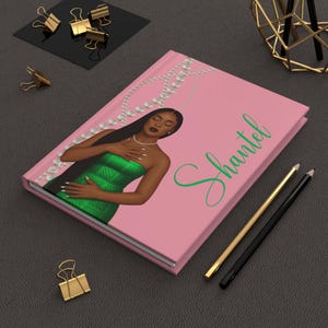 Personalized Sorority Journal, Pink and Green Notebook, Black Woman Hardcover, She Is  Affirmations, Custom African American Woman Journal
