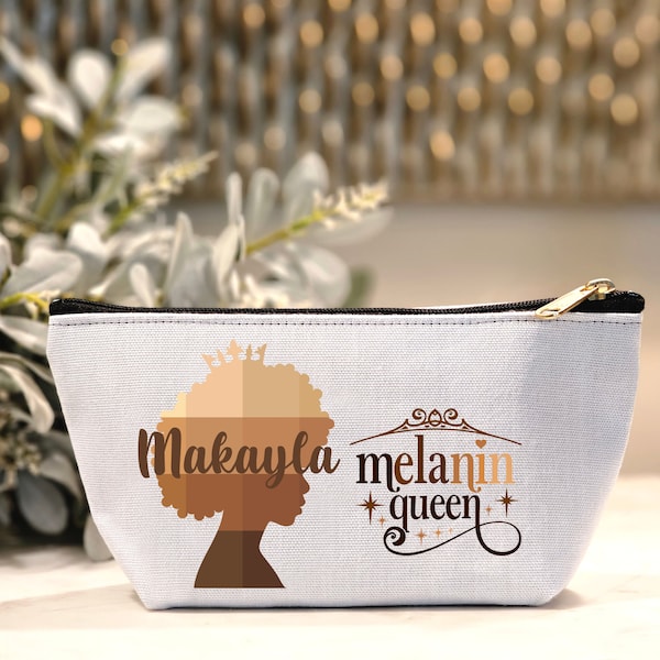 Personalized Melanin Queen Cosmetic Pouch, Custom African American Accessory Bag, Black Girl Make-up Bag, Teen Toiletry Bag, Gift for Her