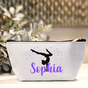 Personalized Gymnast Cosmetic Pouch, Gymnastics Accessory Pouch, Gymnastics Coach Toiletry Bag, Competitive Gymnast Pouch, Gymnast Gift