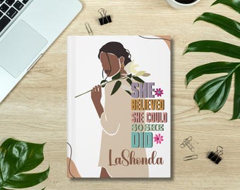 Personalized African American Woman Hardcover Journal, Black Girl Positive Affirmation Notebook, Empowerment Diary, Inspirational Journaling